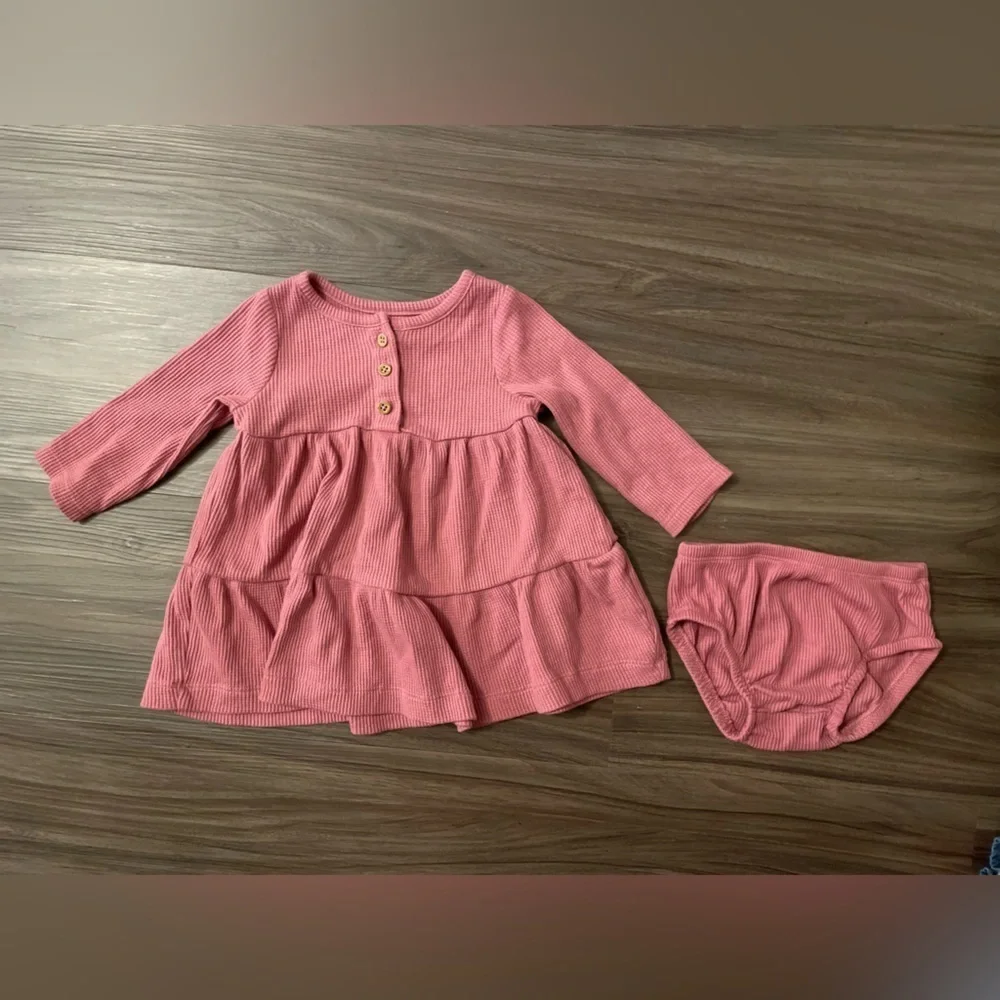 Carter's Dusty Rose Waffle knit long sleeve dress with Baby Bloomers size 6M